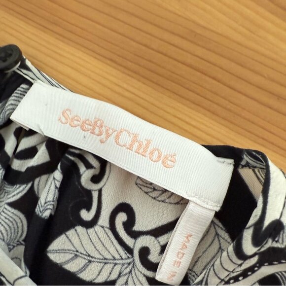 See By Chloe Black White Puff Sleeve Mini Dress Long Sleeve Patterned 38 - Picture 5 of 13